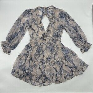 Olivaceous Jules Size Small Snake Print Cut-Out Back Ruffle V-neck Mini Dress